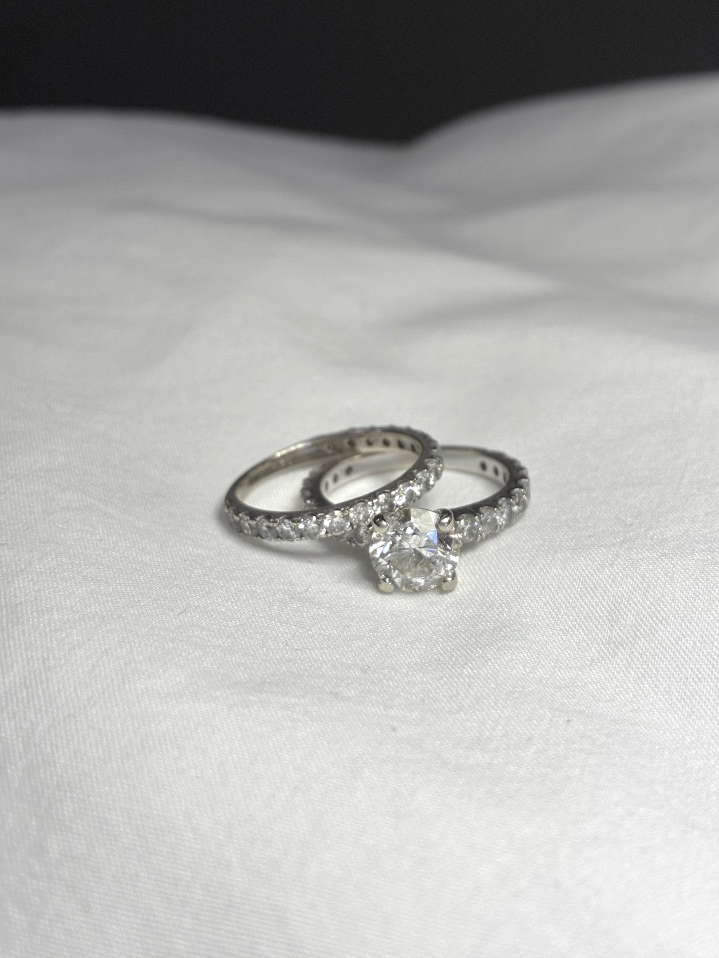 3.50 CT Round Brilliant Diamond Engagement Ring &amp; Wedding Band Set – 14K White Gold