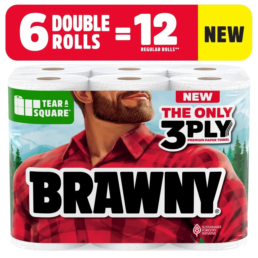 3-Ply Tear-A-Square Paper Towels 6 Double Rolls Strong Absorbent Durable Pick-a-Size Sheets Responsible Sourcing Household