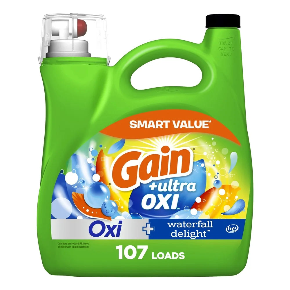 Ultra Oxi Liquid Laundry Detergent Waterfall Delight Scent 154 fl oz 107 Loads Stain Remover Odor Eliminator HE Compatible Cold