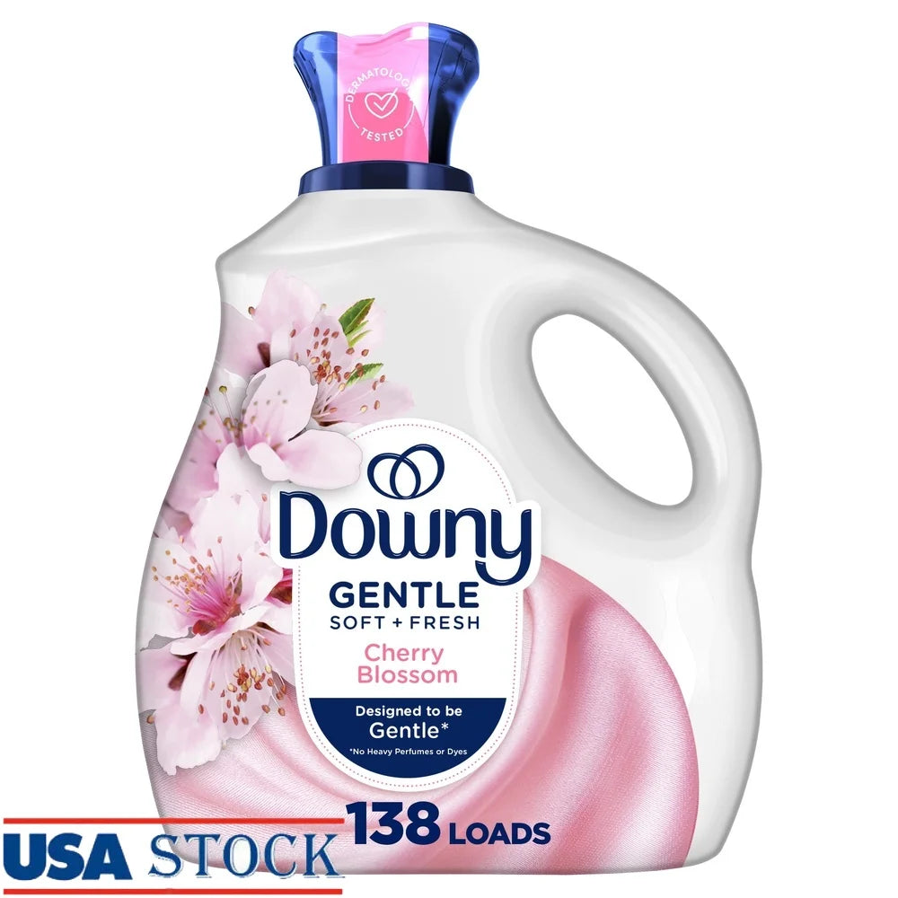 Gentle Liquid Fabric Softener 93 fl oz 138 Loads Softness Freshness Cherry Blossom Scent High Efficiency Easy to Use