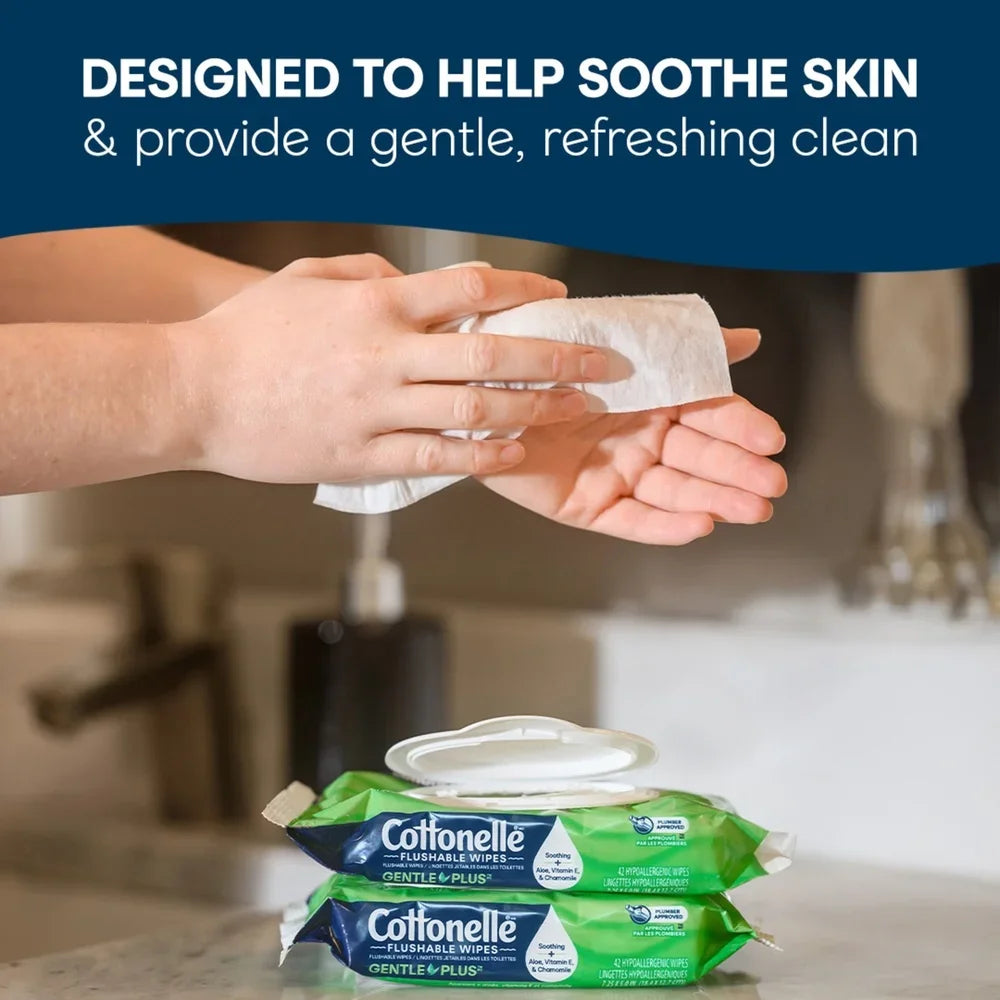 Gentle Plus Flushable Wet Wipes 8 Pack Adult Wipes Aloe Vitamin E Chamomile Safe Septic Hypoallergenic Resealable Flip Top