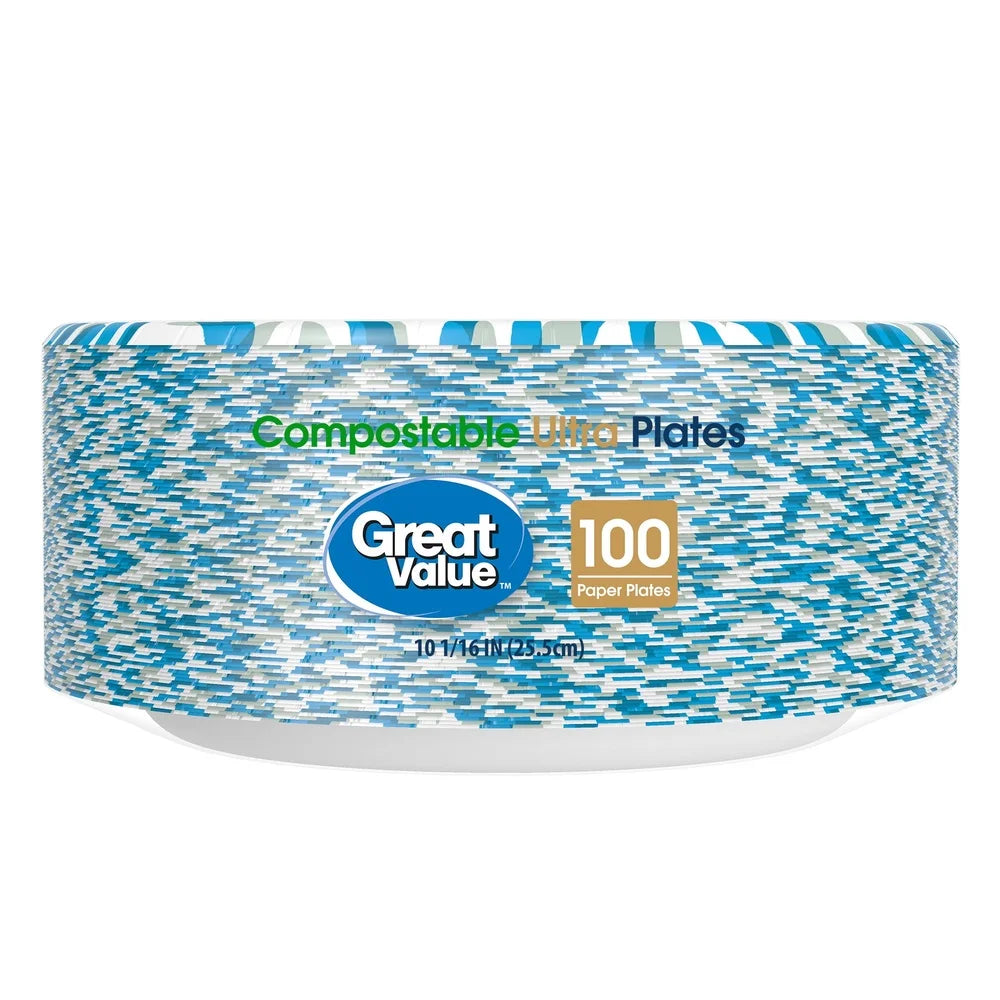Ultra Compostable Paper Plates 10 Inch Heavy Duty Soak Proof Microwave Safe Bulk 100 Count Perfect Parties Picnics Events