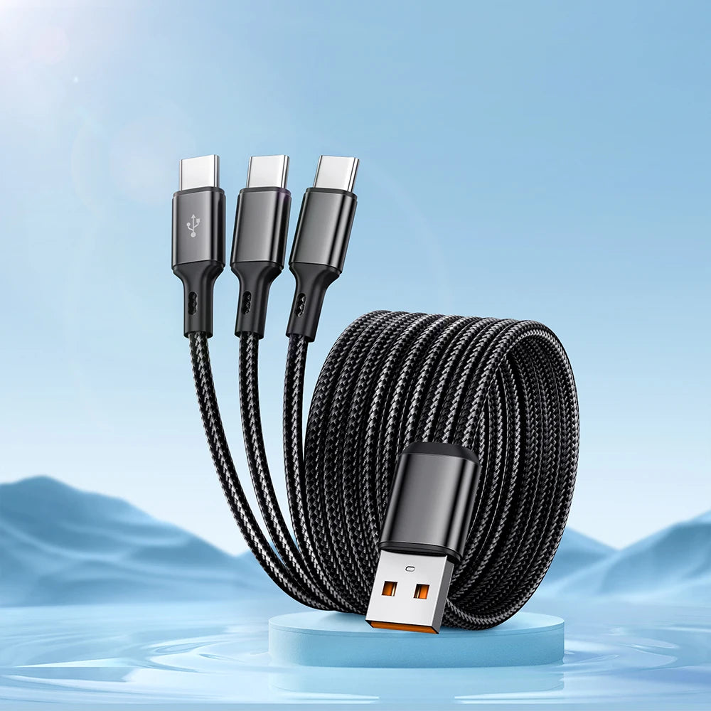 6A USB Type C Cable 3 in 1 120W Fast Charging Universal Mobile Phone USB Charging Data Cord Quick Charge USB C Cables