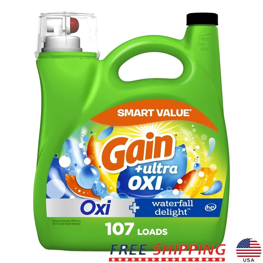 Ultra Oxi Liquid Laundry Detergent Waterfall Delight Scent 154 fl oz 107 Loads Stain Remover Odor Eliminator HE Compatible Cold
