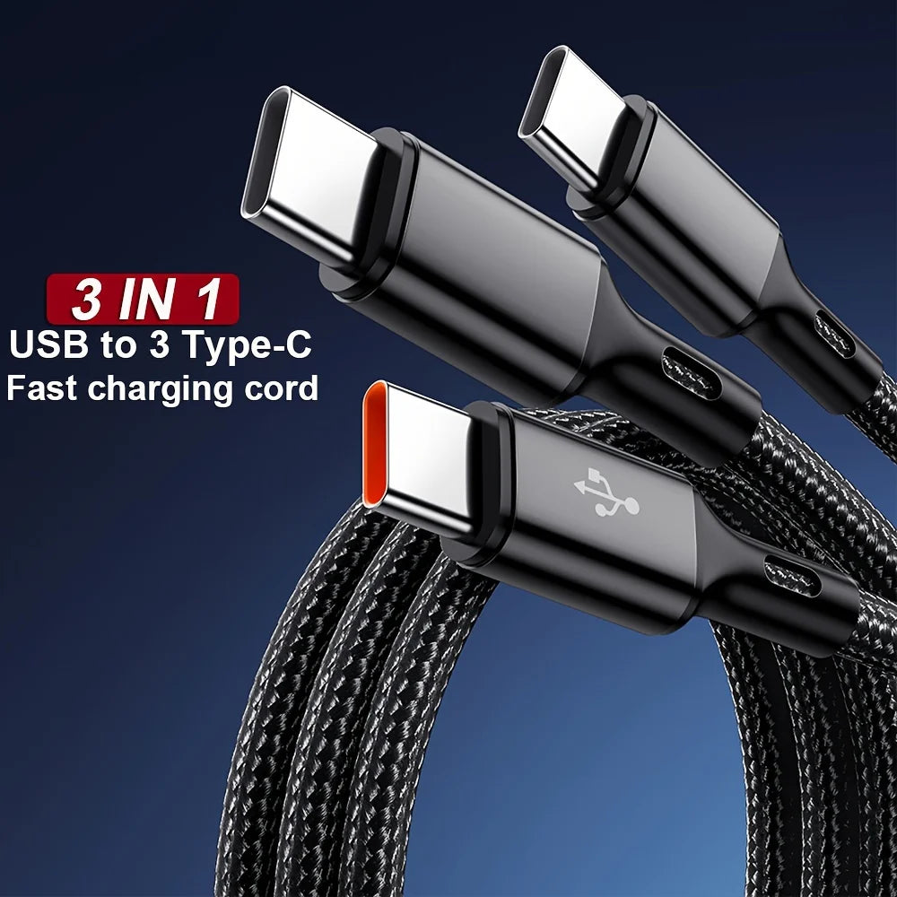 6A USB Type C Cable 3 in 1 120W Fast Charging Universal Mobile Phone USB Charging Data Cord Quick Charge USB C Cables