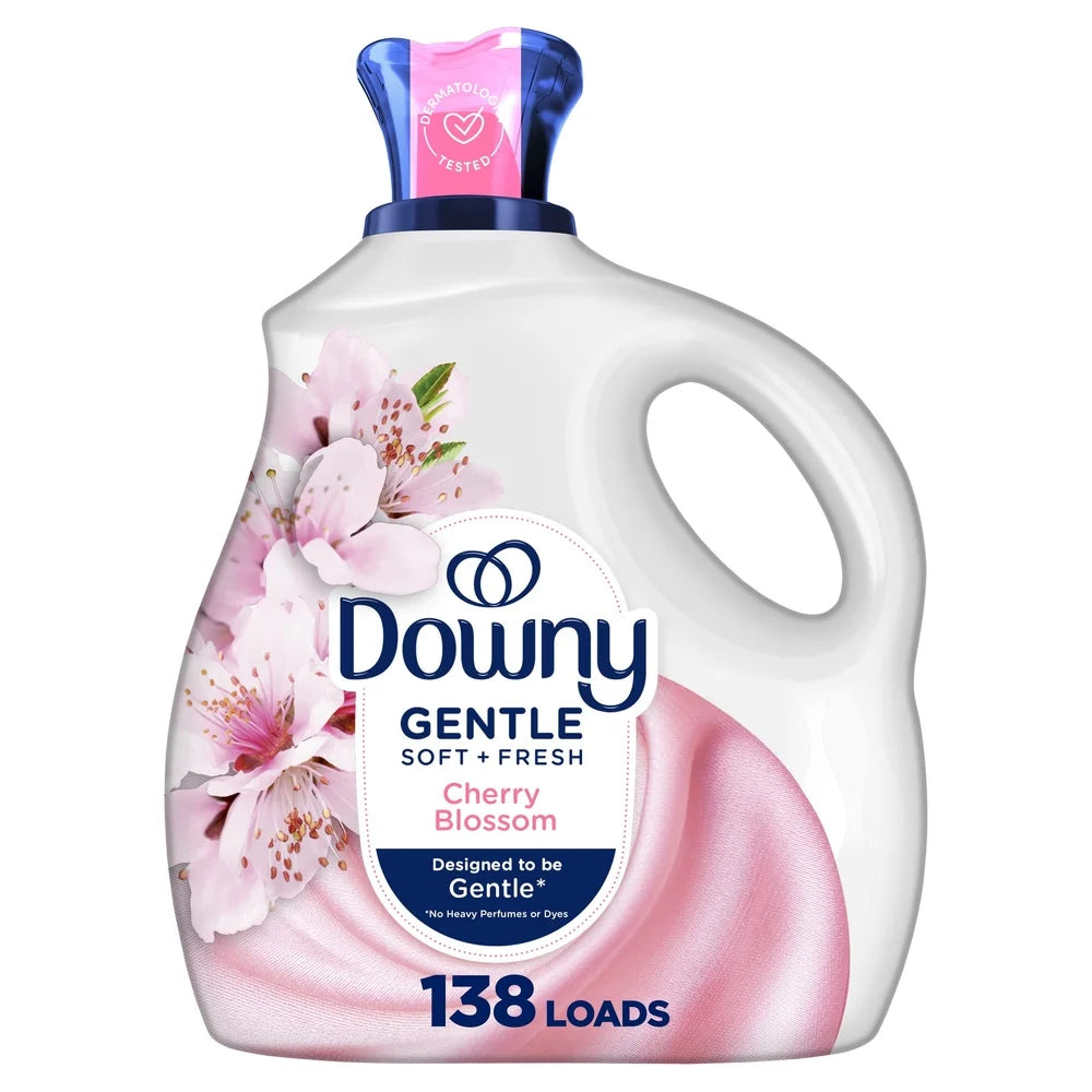 Gentle Liquid Fabric Softener 93 fl oz 138 Loads Softness Freshness Cherry Blossom Scent High Efficiency Easy to Use