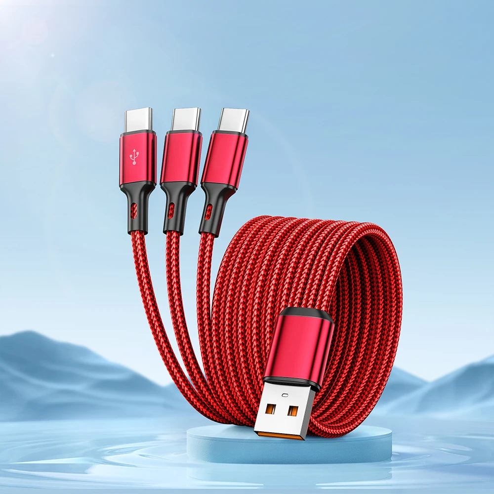 6A USB Type C Cable 3 in 1 120W Fast Charging Universal Mobile Phone USB Charging Data Cord Quick Charge USB C Cables