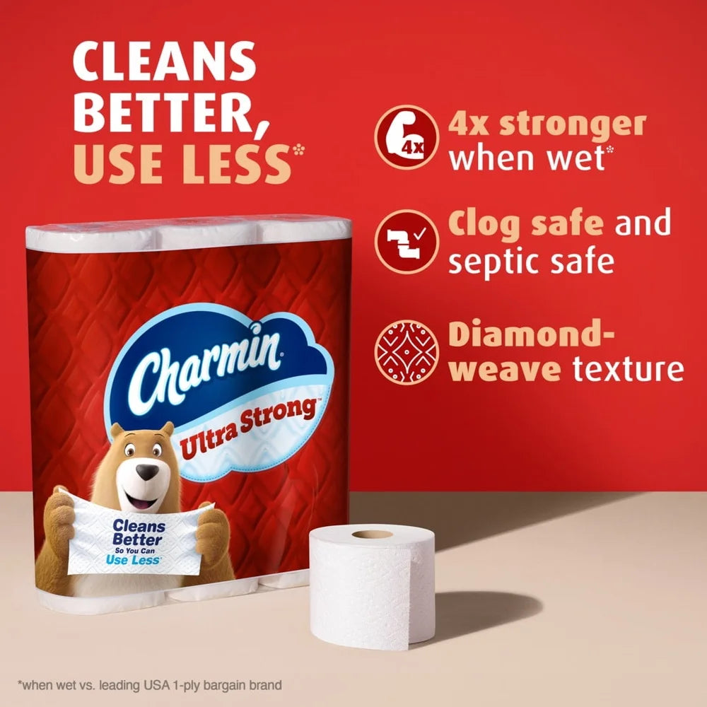 Ultra Strong Toilet Paper 4 Mega XL Rolls 330 Sheets 2 Ply Diamond Weave Texture Clog-Free Septic Safe Unscented 24 Regular