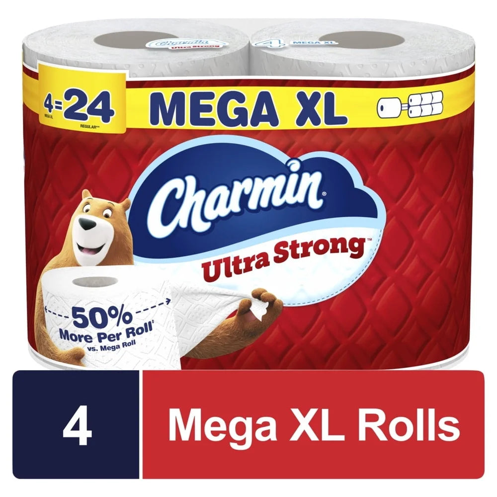 Ultra Strong Toilet Paper 4 Mega XL Rolls 330 Sheets 2 Ply Diamond Weave Texture Clog-Free Septic Safe Unscented 24 Regular