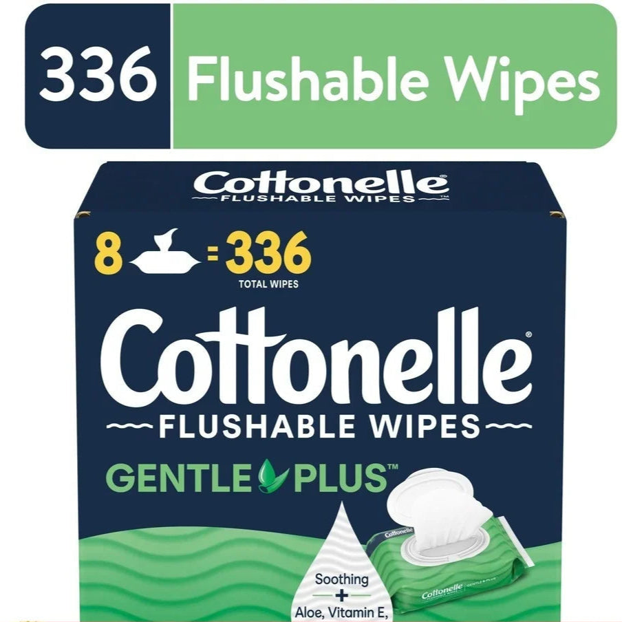 Gentle Plus Flushable Wet Wipes 8 Pack Adult Wipes Aloe Vitamin E Chamomile Safe Septic Hypoallergenic Resealable Flip Top