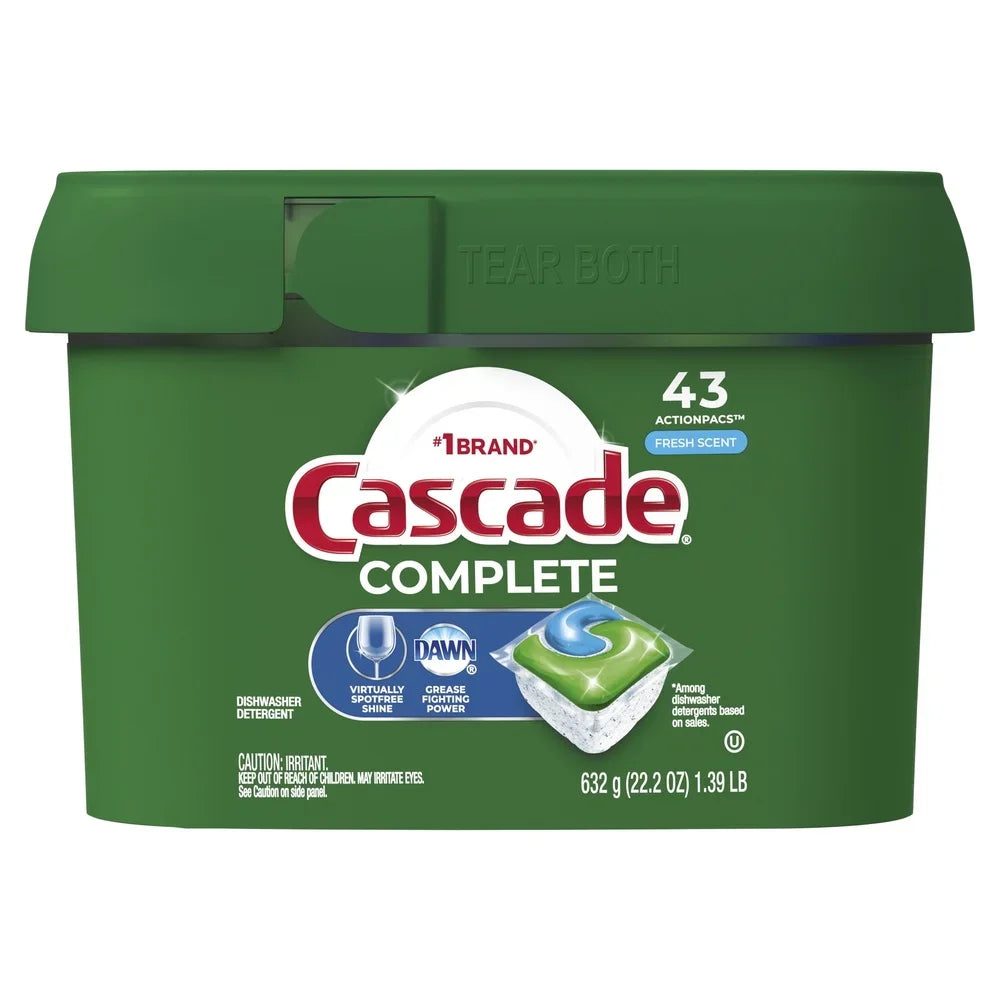Complete ActionPacs Dishwasher Detergent Pods Fresh Scent 43 Count Power Away Stuck-On Messes Phosphate Free Fast Dissolving