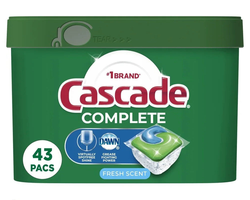 Complete ActionPacs Dishwasher Detergent Pods Fresh Scent 43 Count Power Away Stuck-On Messes Phosphate Free Fast Dissolving