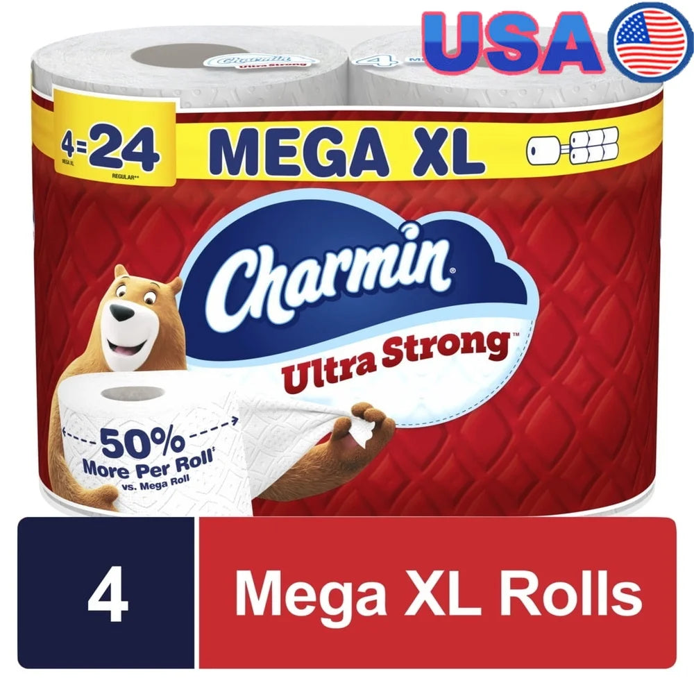 Ultra Strong Toilet Paper 4 Mega XL Rolls 330 Sheets 2 Ply Diamond Weave Texture Clog-Free Septic Safe Unscented 24 Regular