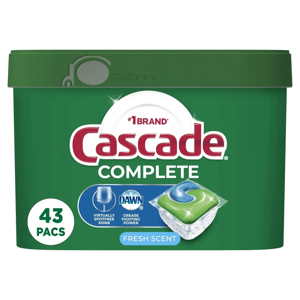 Complete ActionPacs Dishwasher Detergent Pods Fresh Scent 43 Count Power Away Stuck-On Messes Phosphate Free Fast Dissolving