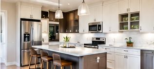 Modern kitchen with an island and pendant lights