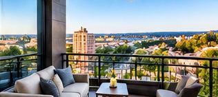 Apartment balcony overlooking a city skyline
